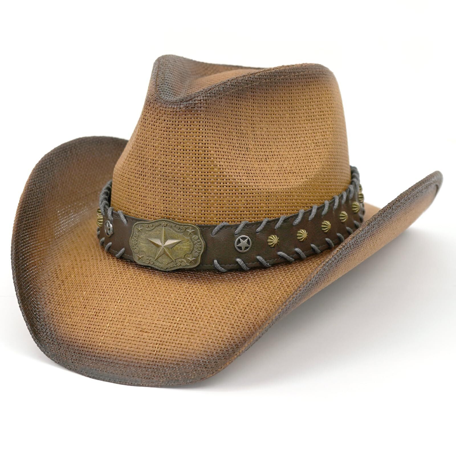 7588 Straw Cowboy Hat, Woven Straw Hats For Women & Men, Cattleman Crease